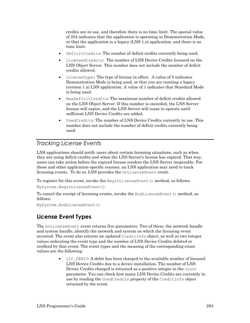 Tracking license events, License event types | Echelon LNS User Manual | Page 307 / 368