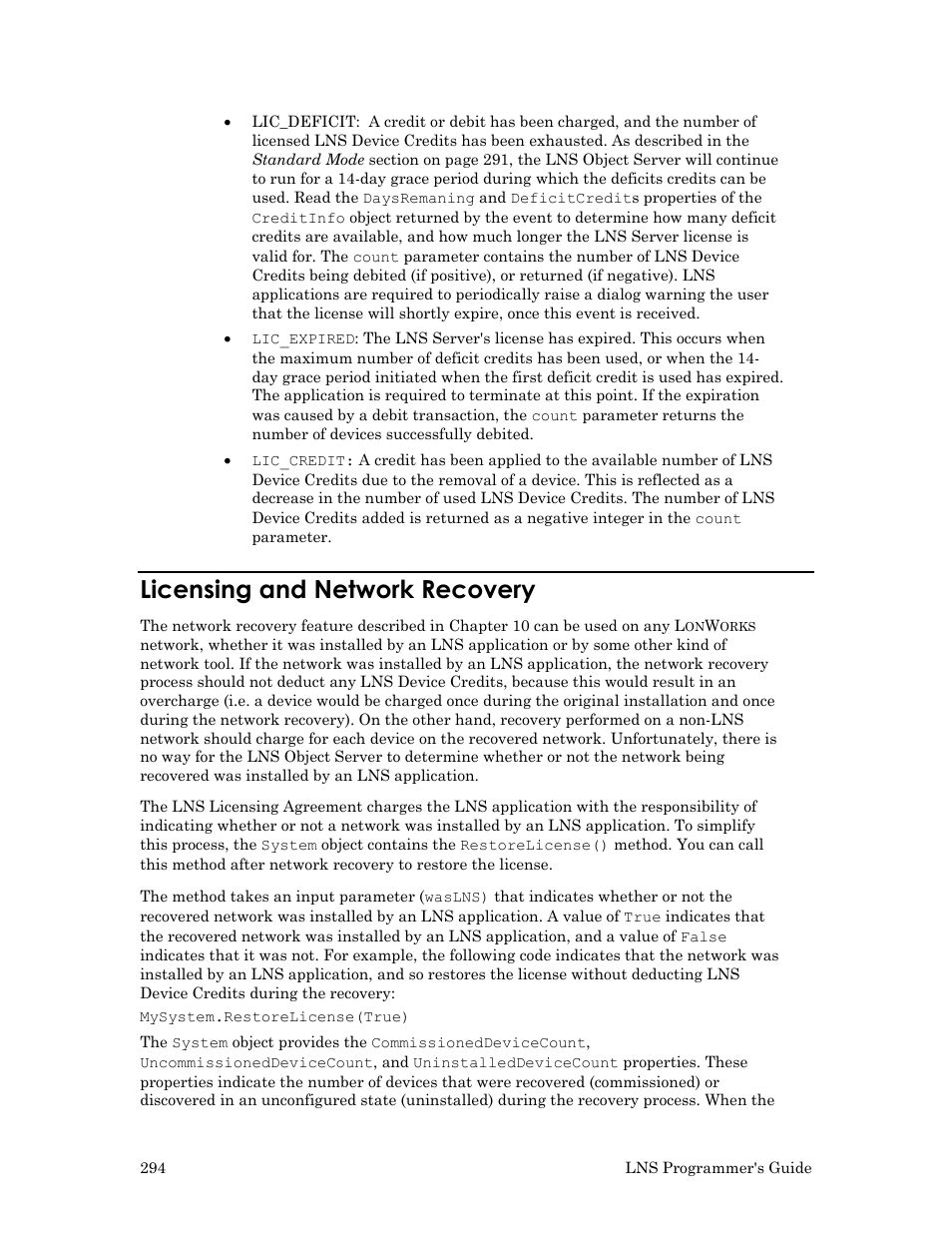 Licensing and network recovery | Echelon LNS User Manual | Page 308 / 368