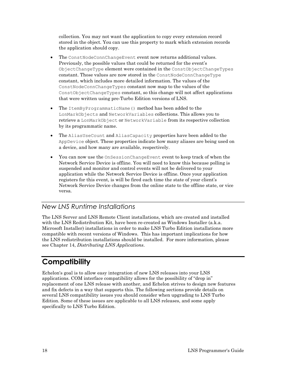 New lns runtime installations, Compatibility | Echelon LNS User Manual | Page 32 / 368