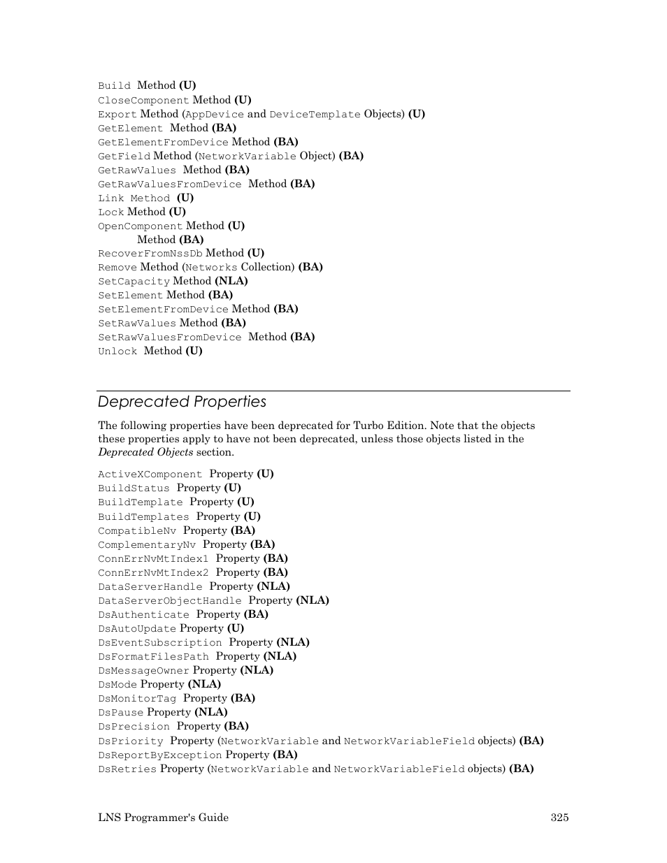 Deprecated properties | Echelon LNS User Manual | Page 339 / 368