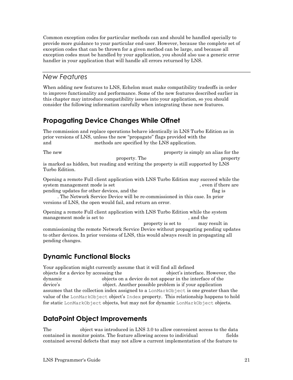 New features, Propagating device changes while offnet, Dynamic functional blocks | Datapoint object improvements | Echelon LNS User Manual | Page 35 / 368