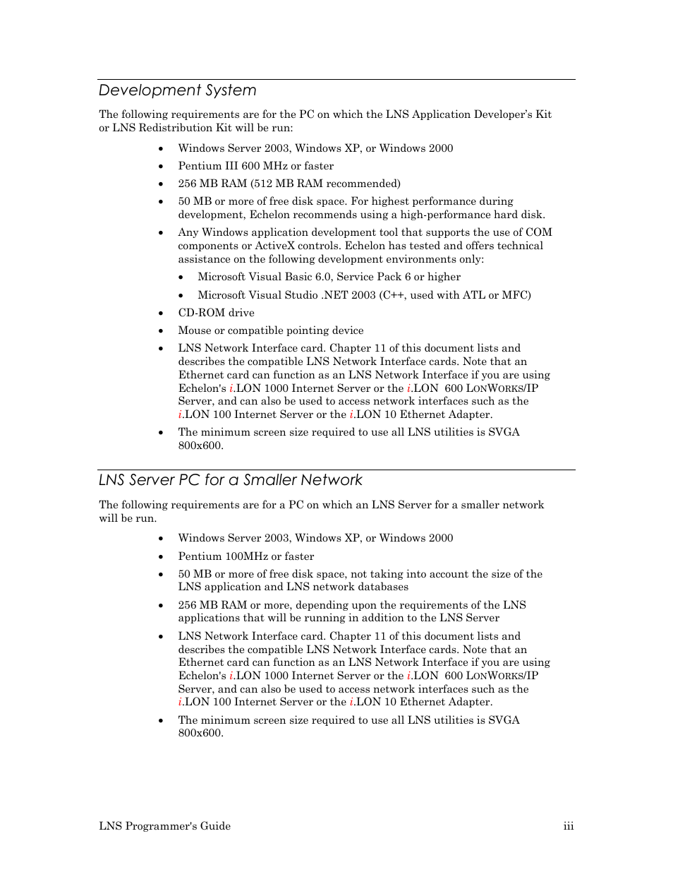 Development system, Lns server pc for a smaller network | Echelon LNS User Manual | Page 5 / 368
