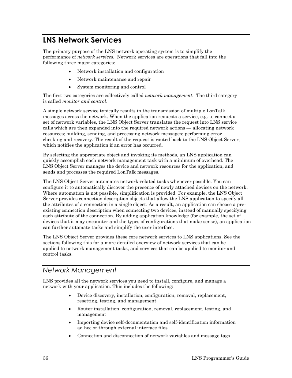 Lns network services, Network management | Echelon LNS User Manual | Page 50 / 368