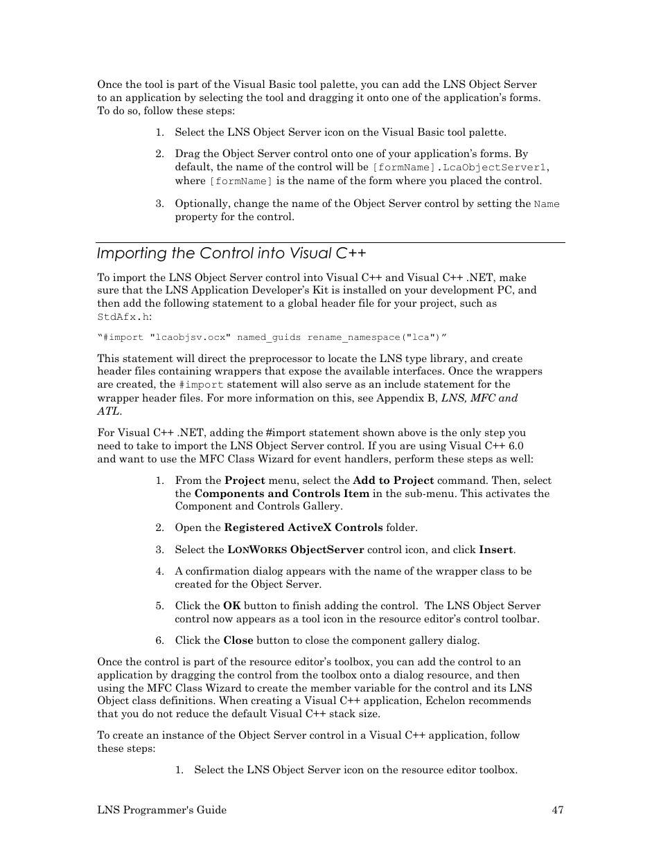 Importing the control into visual c | Echelon LNS User Manual | Page 61 / 368