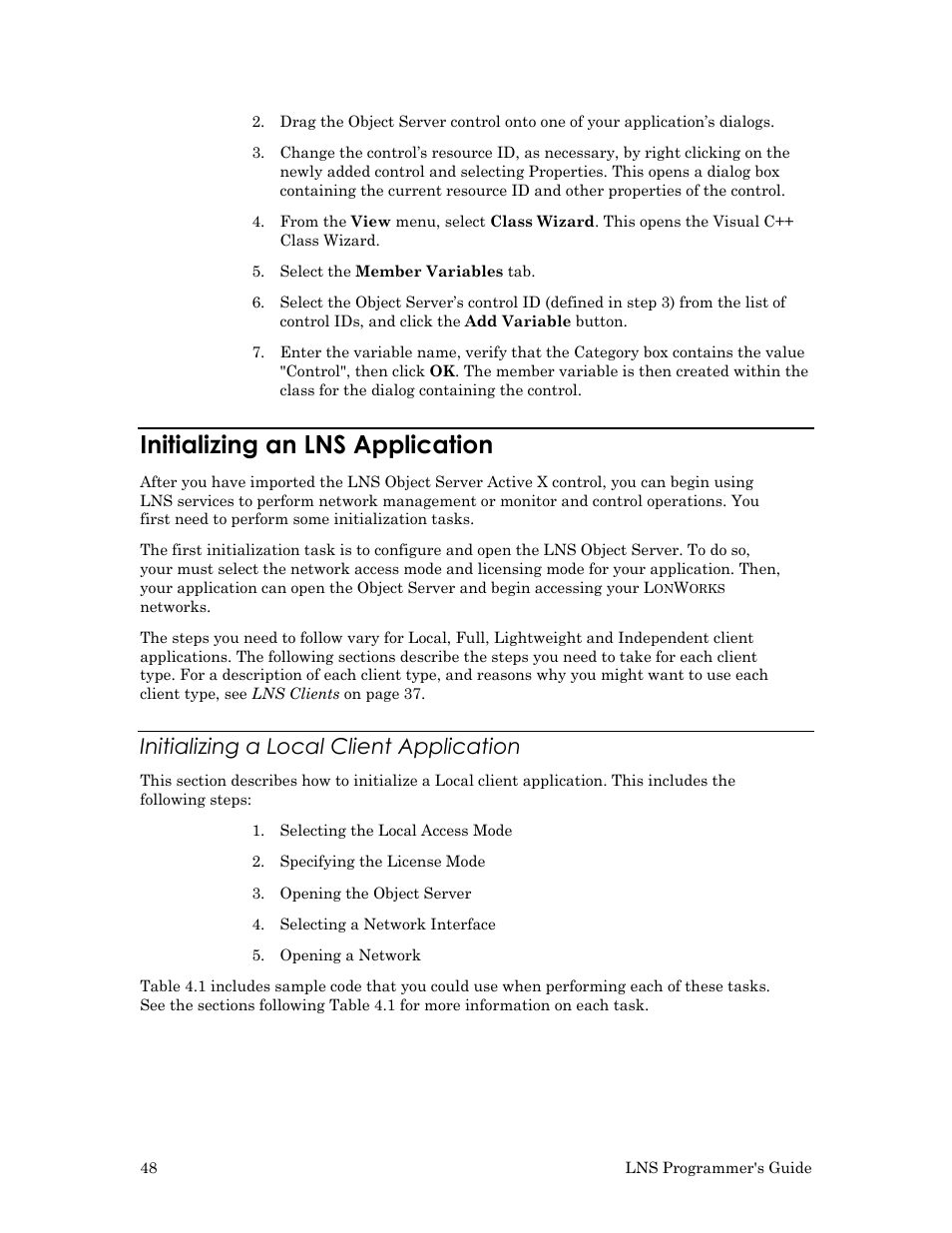 Initializing an lns application, Initializing a local client application | Echelon LNS User Manual | Page 62 / 368