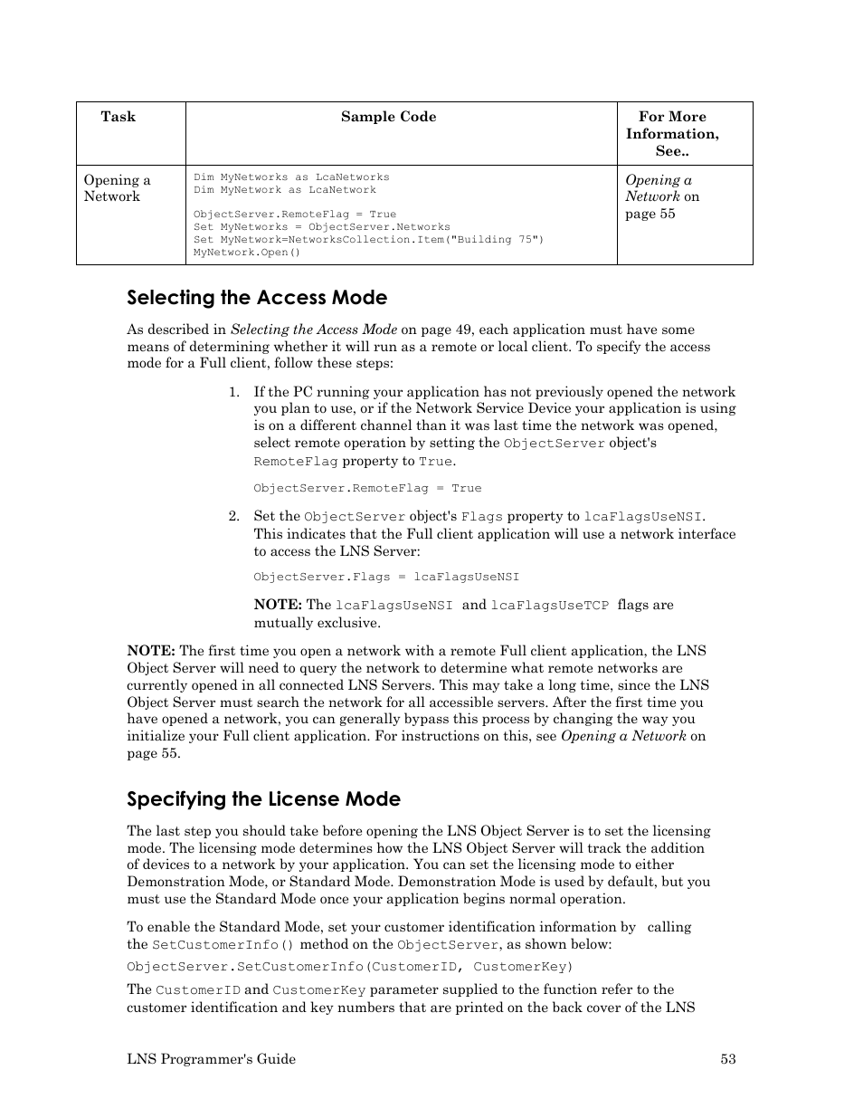 Selecting the access mode, Specifying the license mode, Selecting the | Specifying the, License mode | Echelon LNS User Manual | Page 67 / 368