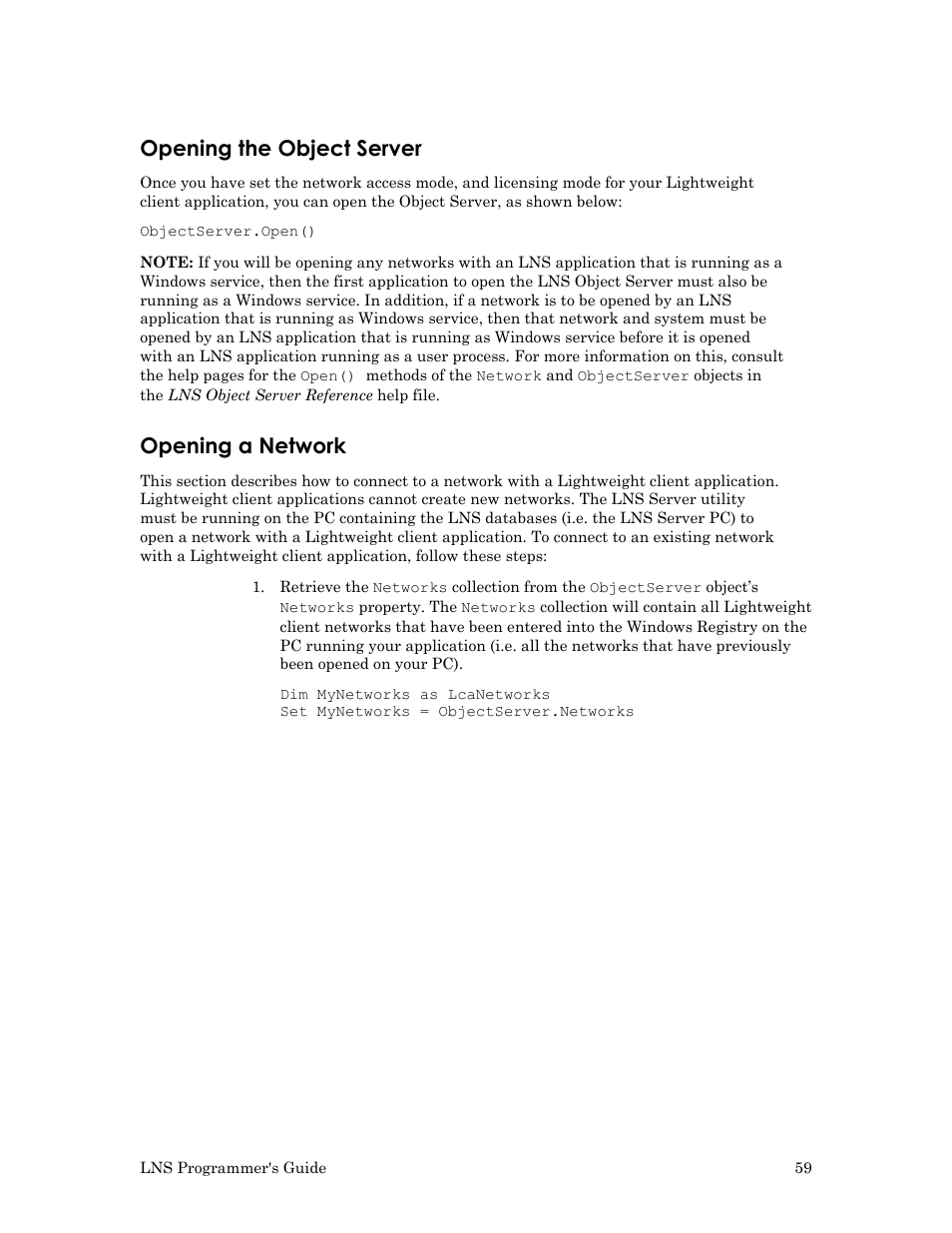 Opening the object server, Opening a network, Opening the | Object server, Opening a network on | Echelon LNS User Manual | Page 73 / 368