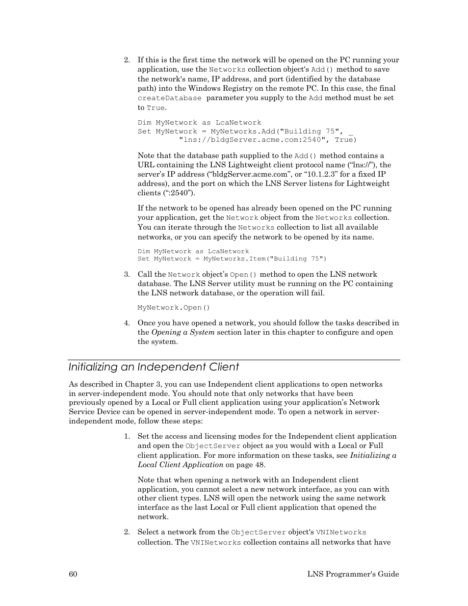 Initializing an independent client | Echelon LNS User Manual | Page 74 / 368