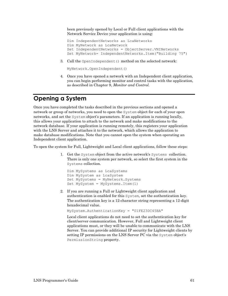 Opening a system, Opening a system o | Echelon LNS User Manual | Page 75 / 368