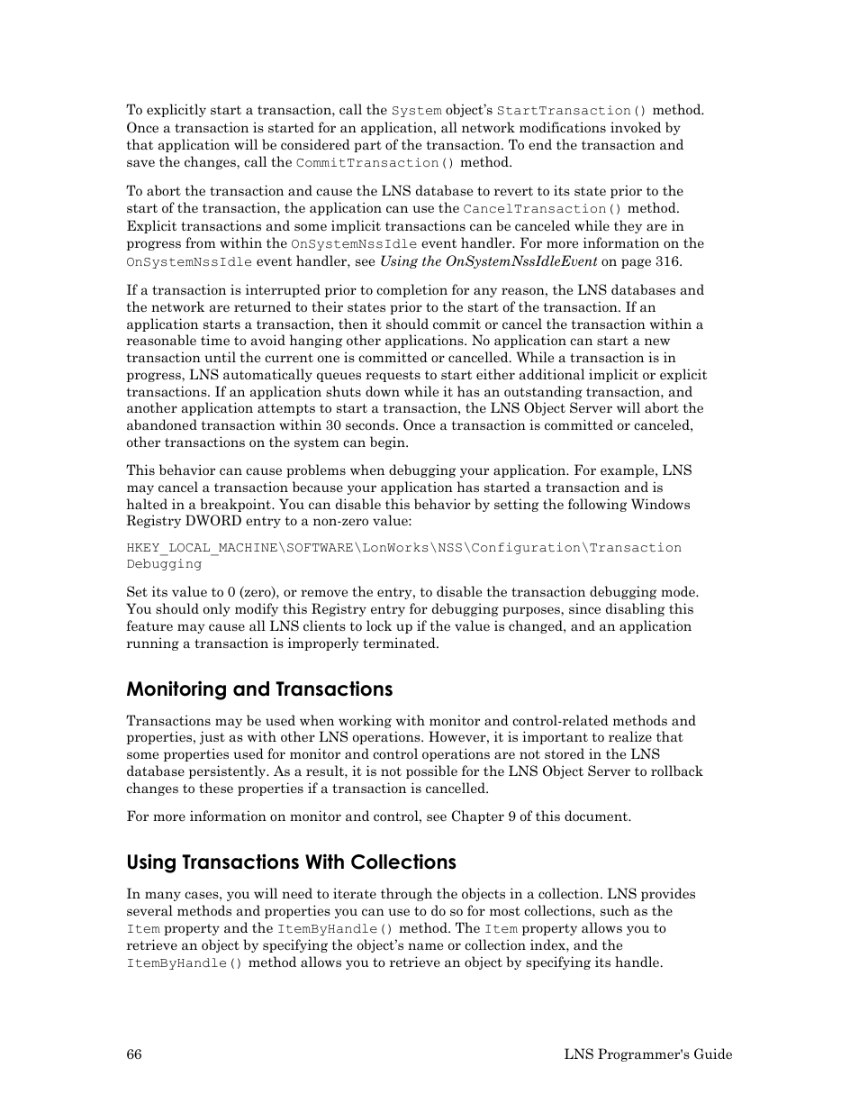 Monitoring and transactions, Using transactions with collections | Echelon LNS User Manual | Page 80 / 368