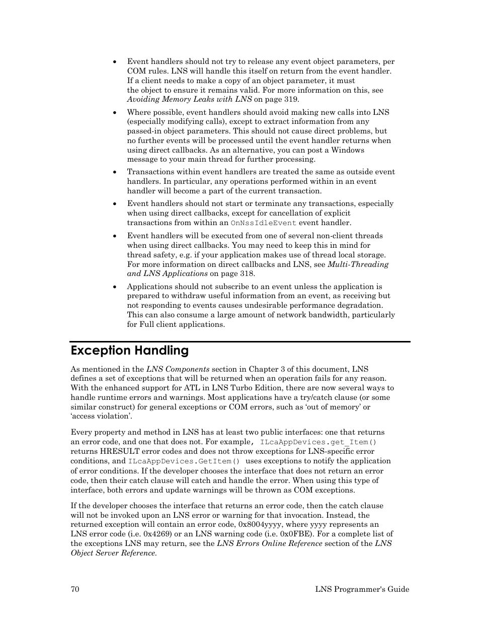 Exception handling | Echelon LNS User Manual | Page 84 / 368