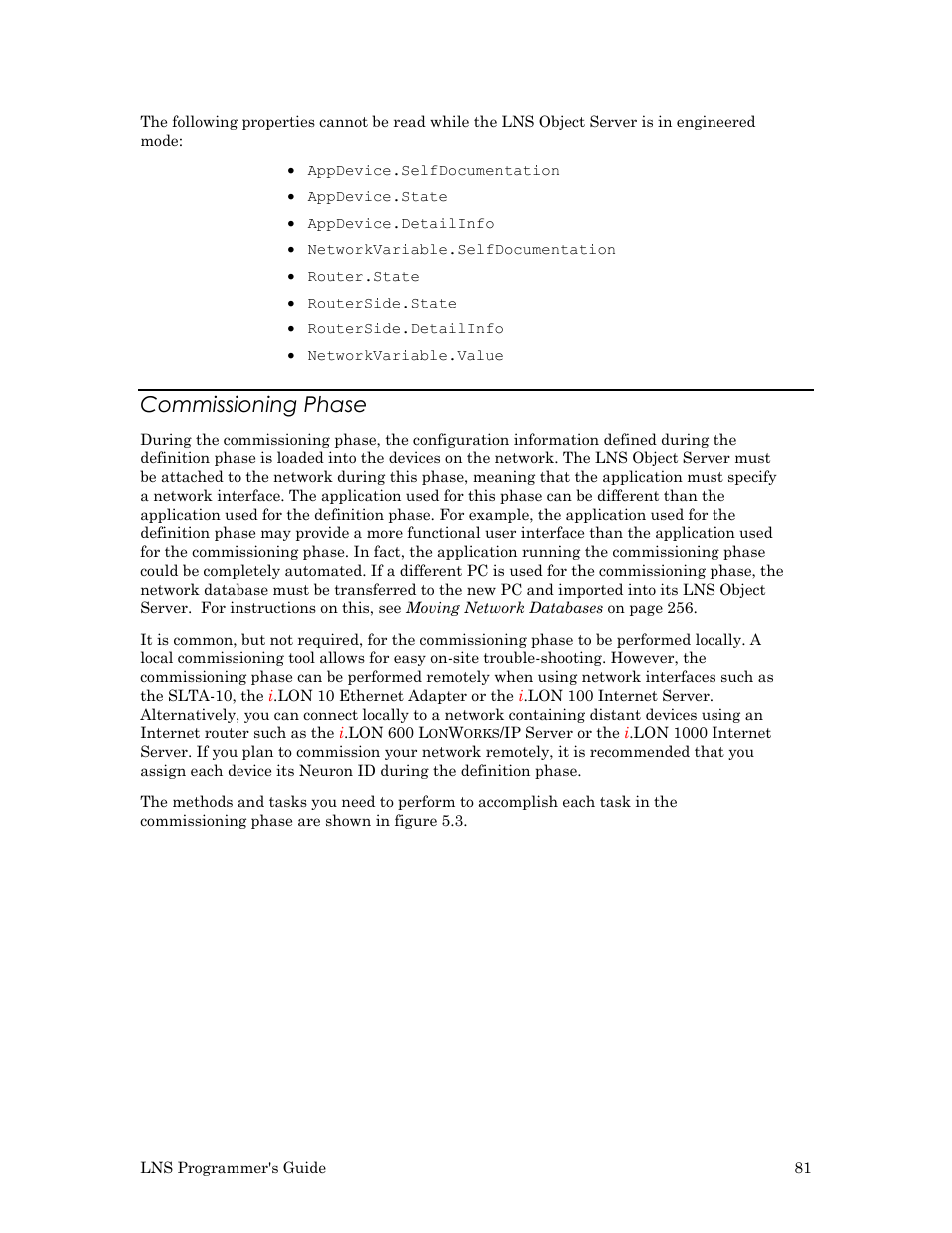 Commissioning phase | Echelon LNS User Manual | Page 95 / 368