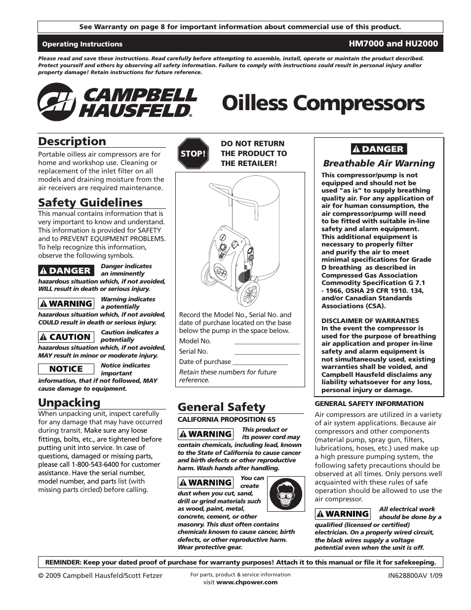 Campbell Hausfeld HM7000 User Manual | 24 pages