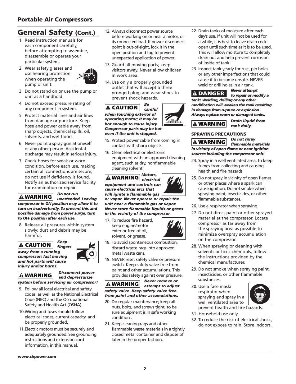 General safety, Portable air compressors, Cont.) | Campbell Hausfeld HM7000 User Manual | Page 2 / 24