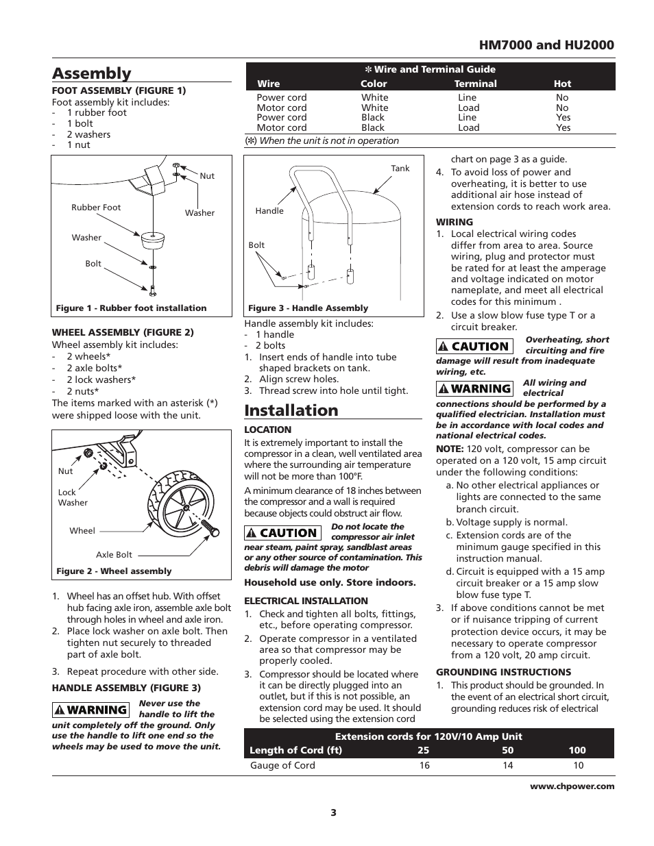 Assembly, Installation | Campbell Hausfeld HM7000 User Manual | Page 3 / 24