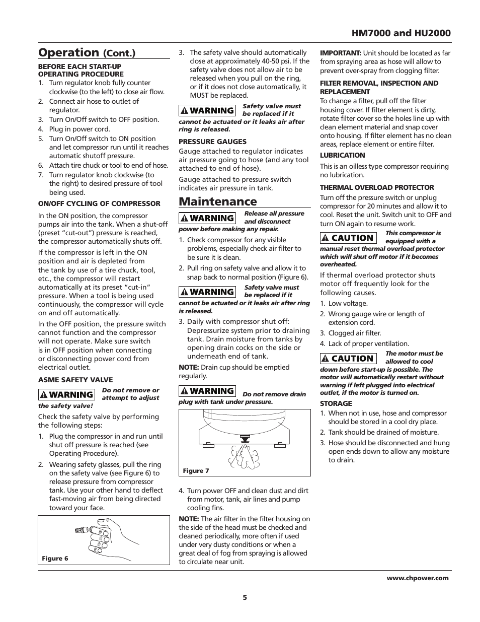 Maintenance, Operation, Cont.) | Campbell Hausfeld HM7000 User Manual | Page 5 / 24