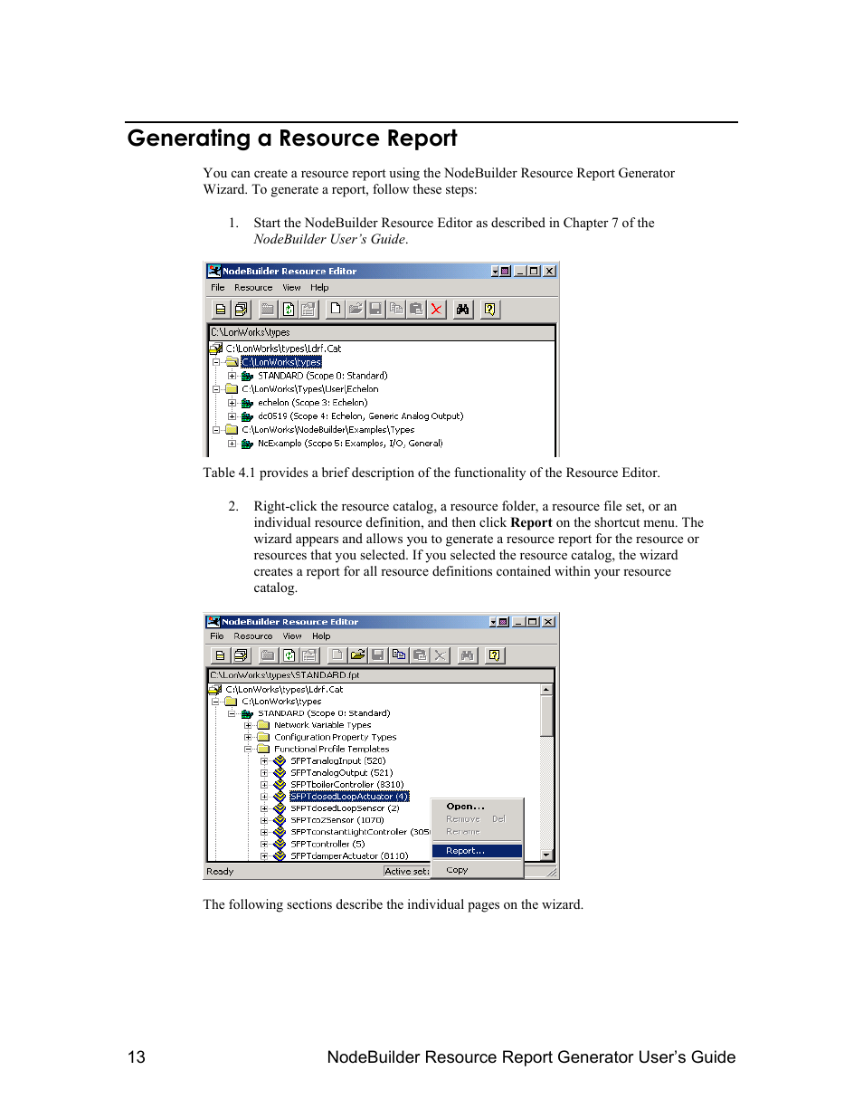 Generating a resource report | Echelon NodeBuilder Resource Report Generator User Manual | Page 15 / 52