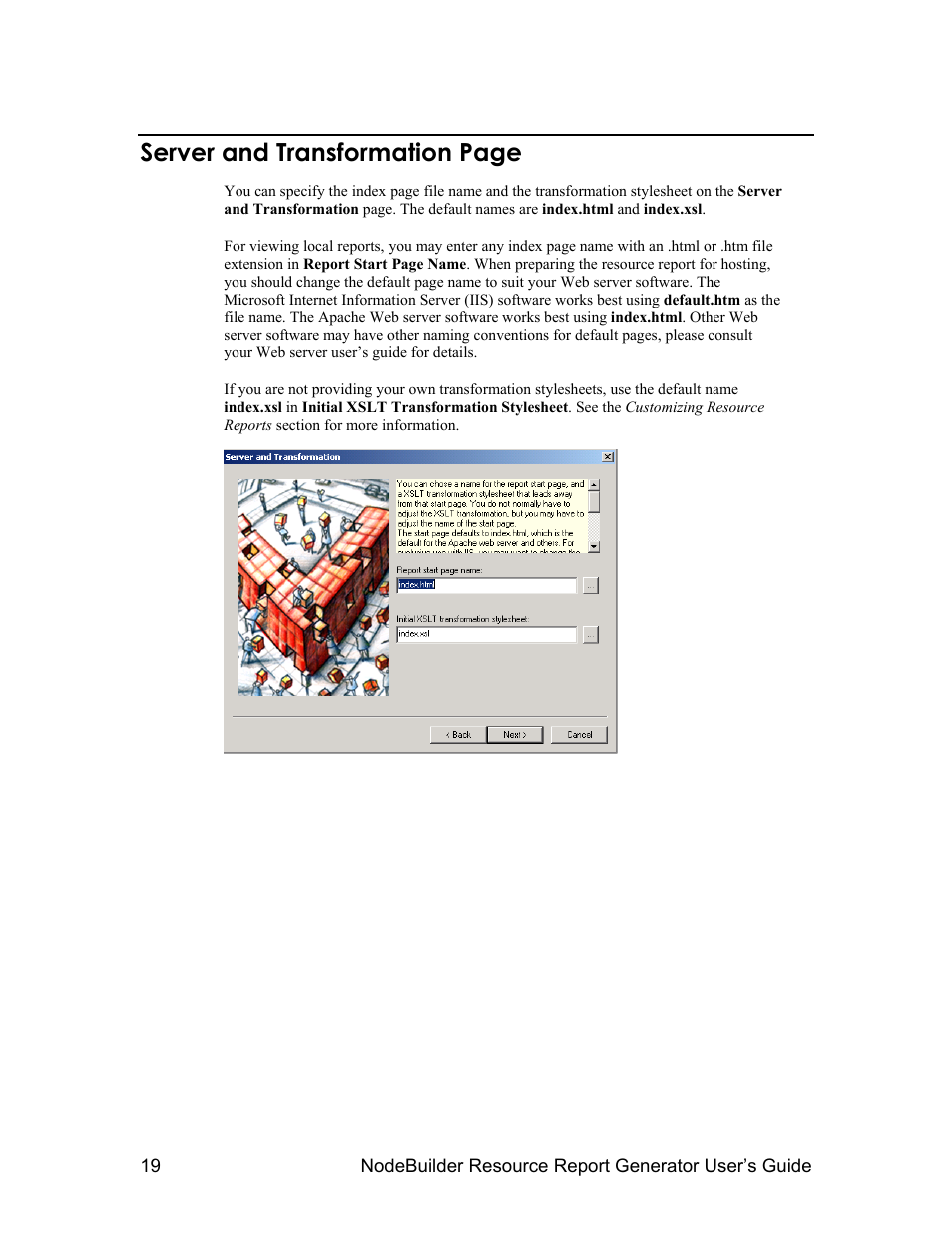 Server and transformation page | Echelon NodeBuilder Resource Report Generator User Manual | Page 21 / 52