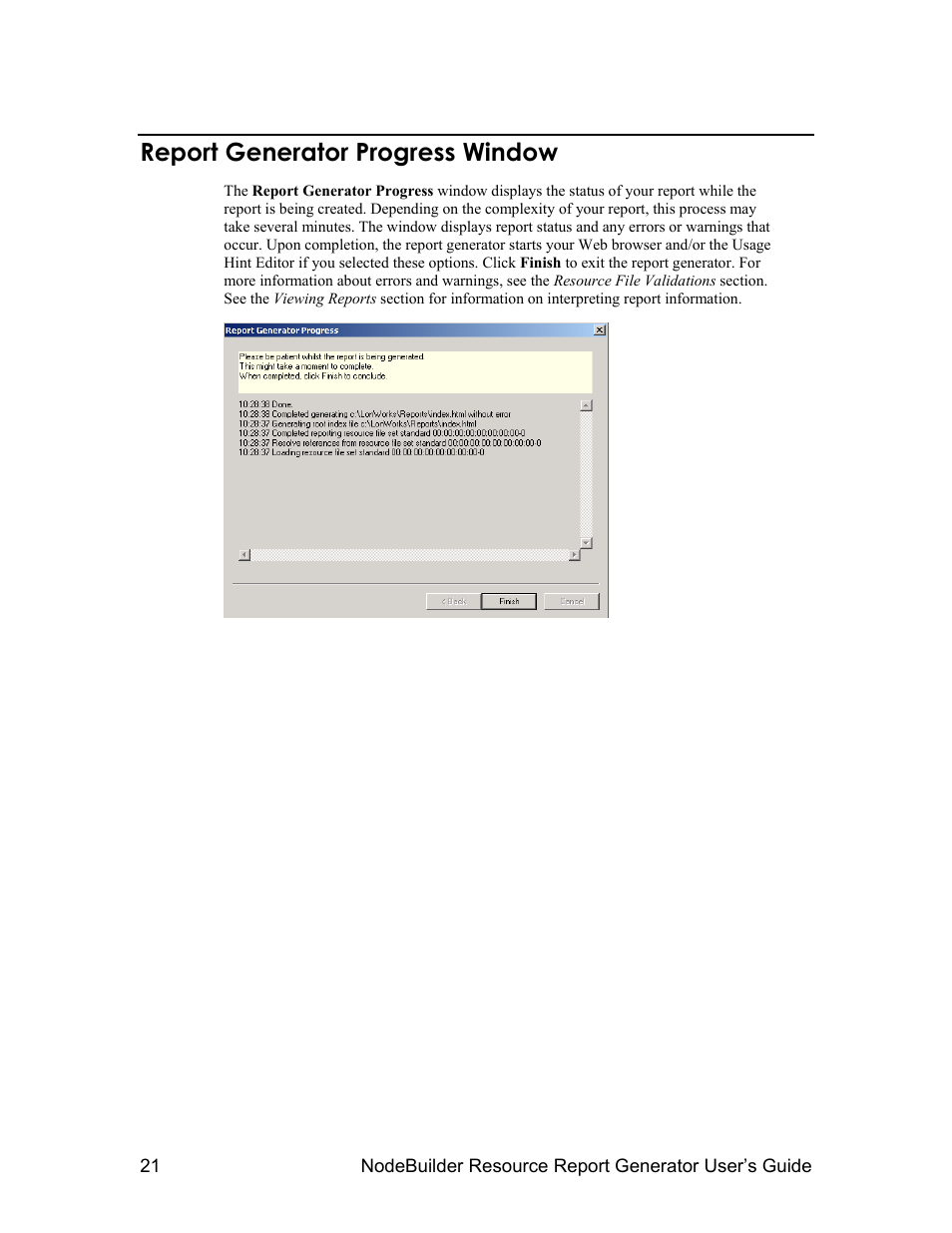 Report generator progress window | Echelon NodeBuilder Resource Report Generator User Manual | Page 23 / 52