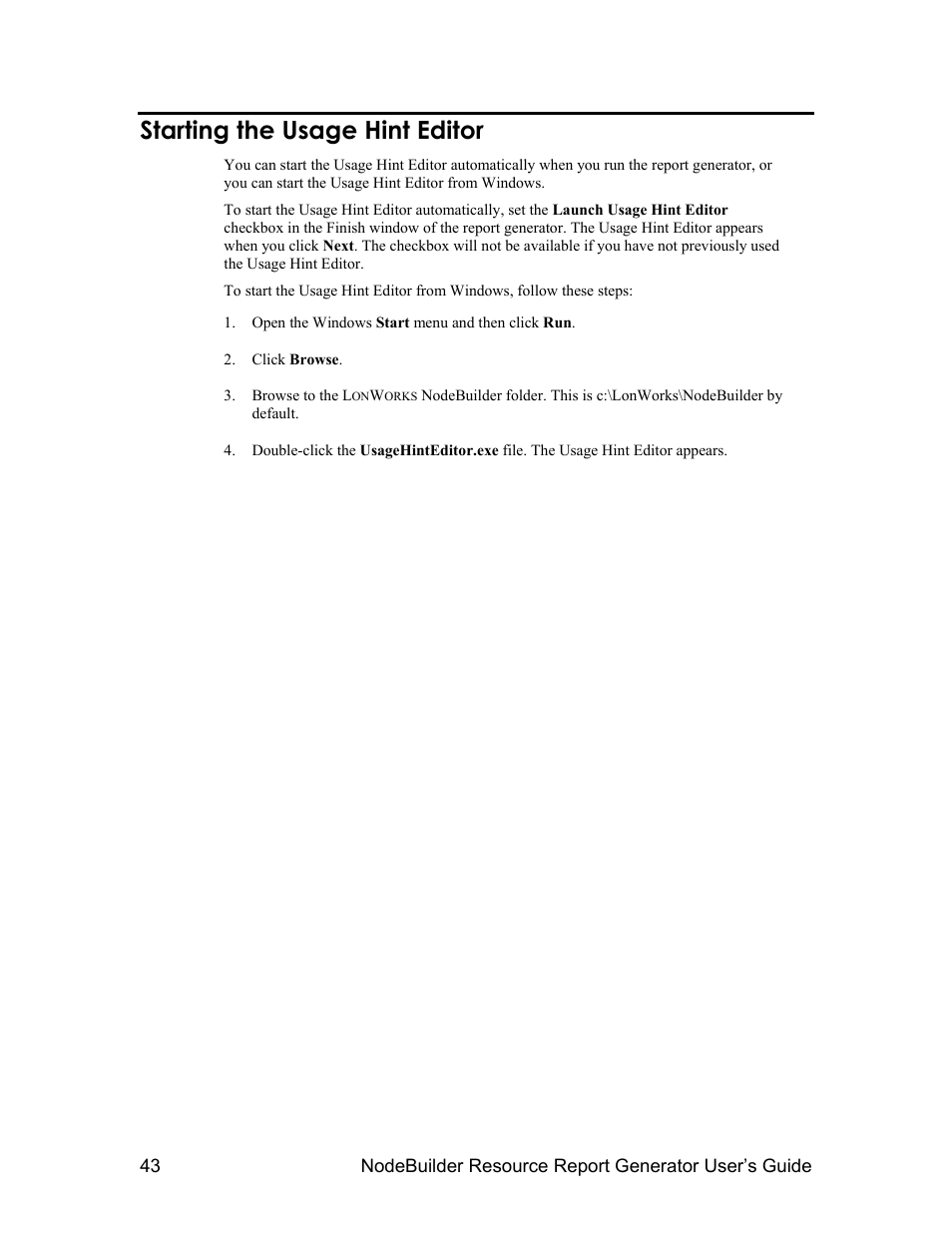 Starting the usage hint editor | Echelon NodeBuilder Resource Report Generator User Manual | Page 45 / 52