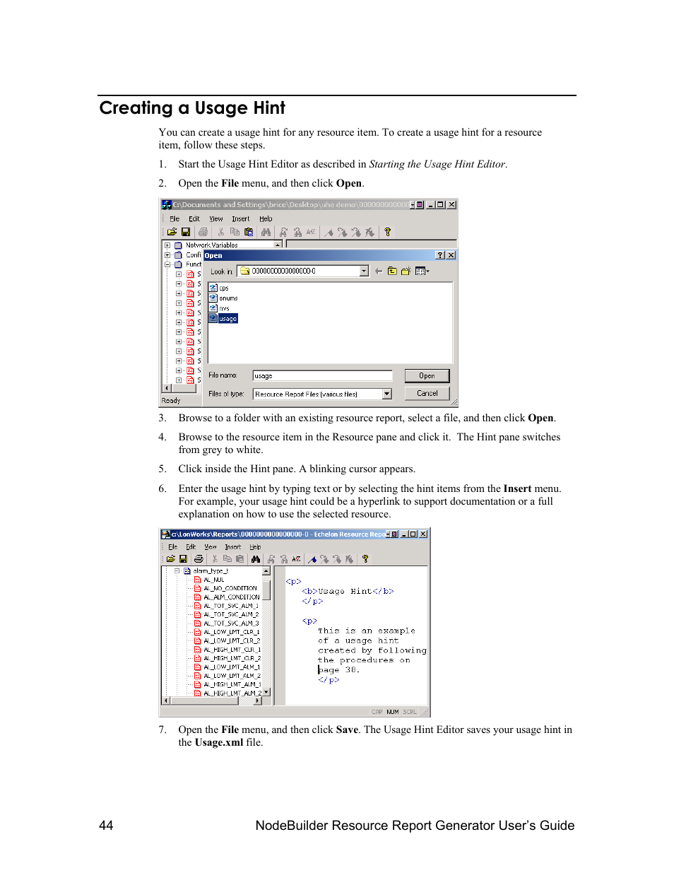 Creating a usage hint | Echelon NodeBuilder Resource Report Generator User Manual | Page 46 / 52
