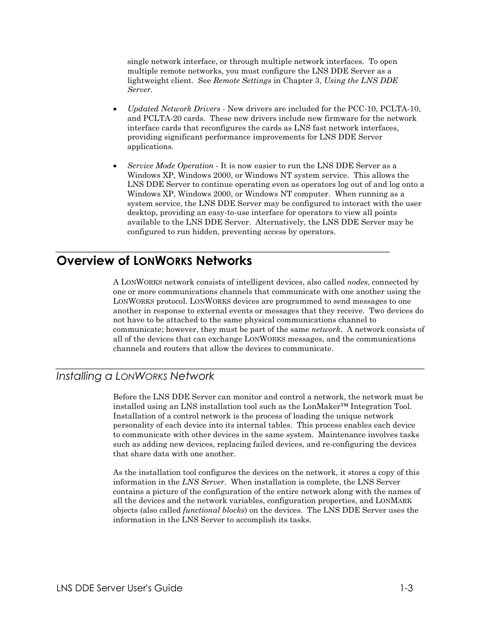 Overview of lonworks networks, Installing a lonworks network, Overview of l | Networks, Installing a l, Network, Orks | Echelon LNS DDE Server User Manual | Page 11 / 160