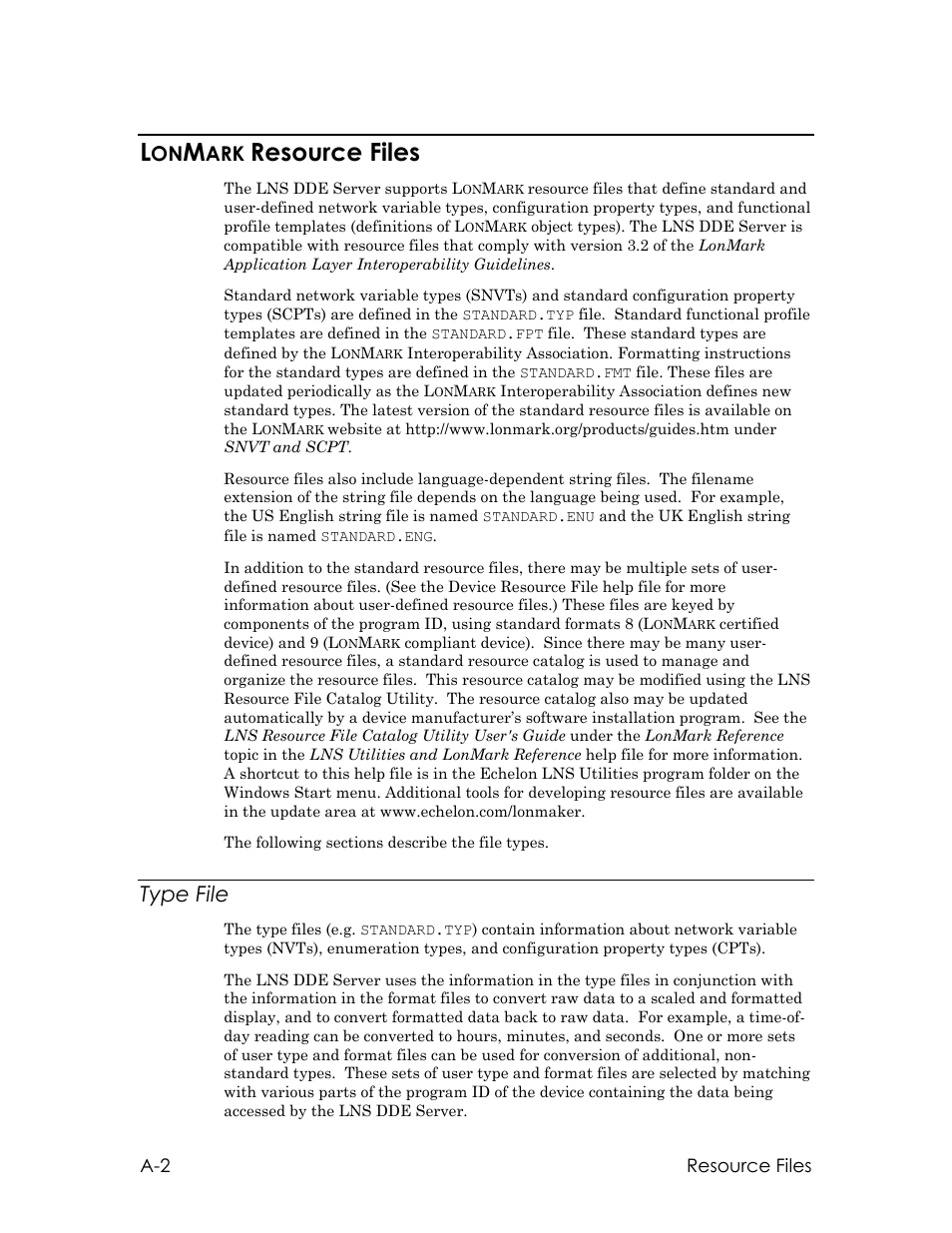 Lonmark resource files, Type file, Resource files | Echelon LNS DDE Server User Manual | Page 114 / 160