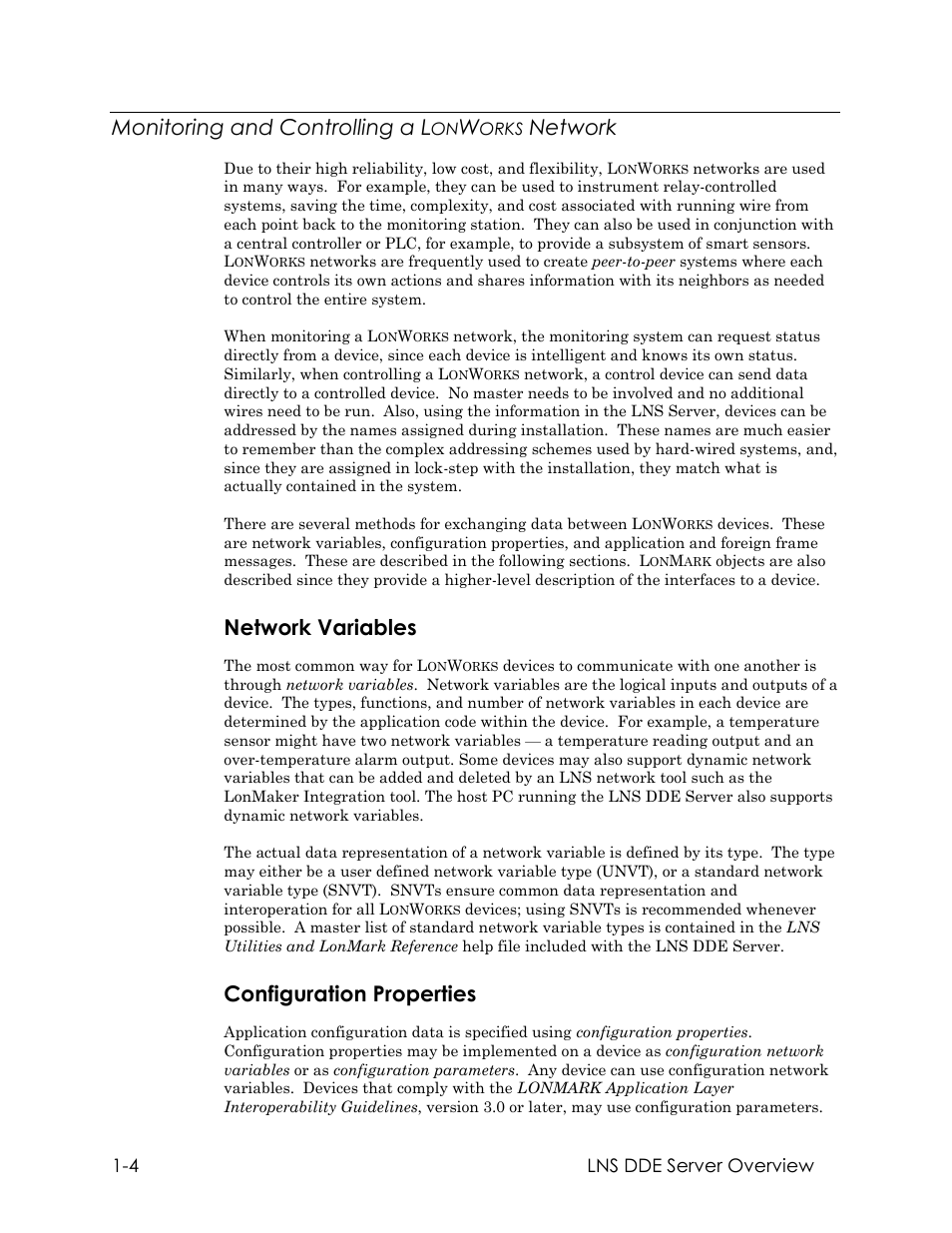 Monitoring and controlling a lonworks network, Network variables, Configuration properties | Monitoring and controlling a l, Network | Echelon LNS DDE Server User Manual | Page 12 / 160