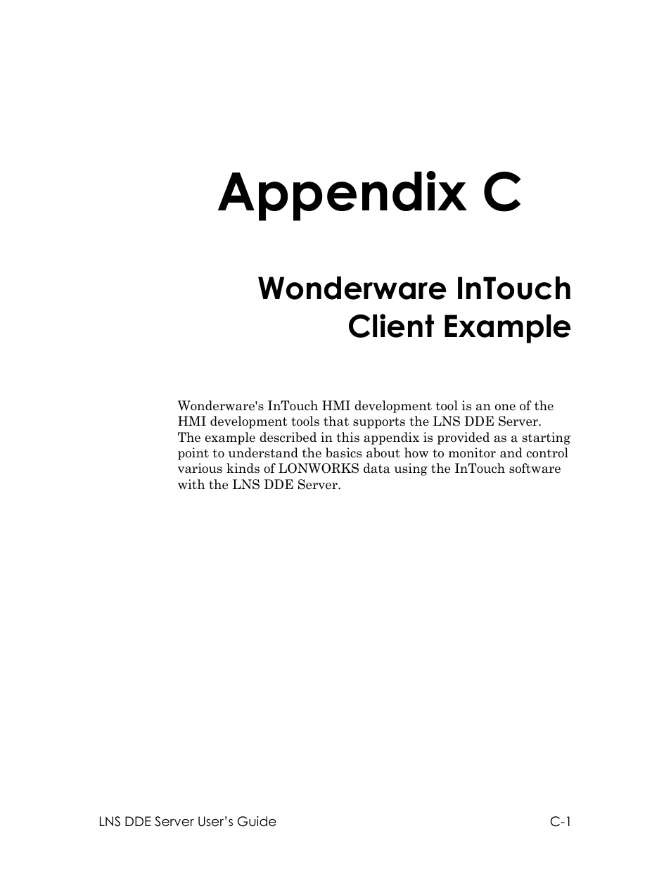 Appendix c, Wonderware intouch client example | Echelon LNS DDE Server User Manual | Page 127 / 160