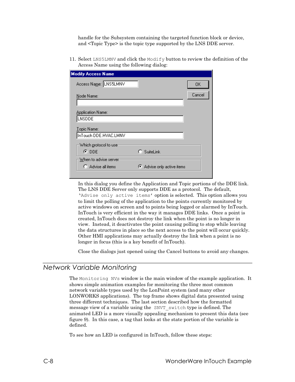 Network variable monitoring | Echelon LNS DDE Server User Manual | Page 134 / 160