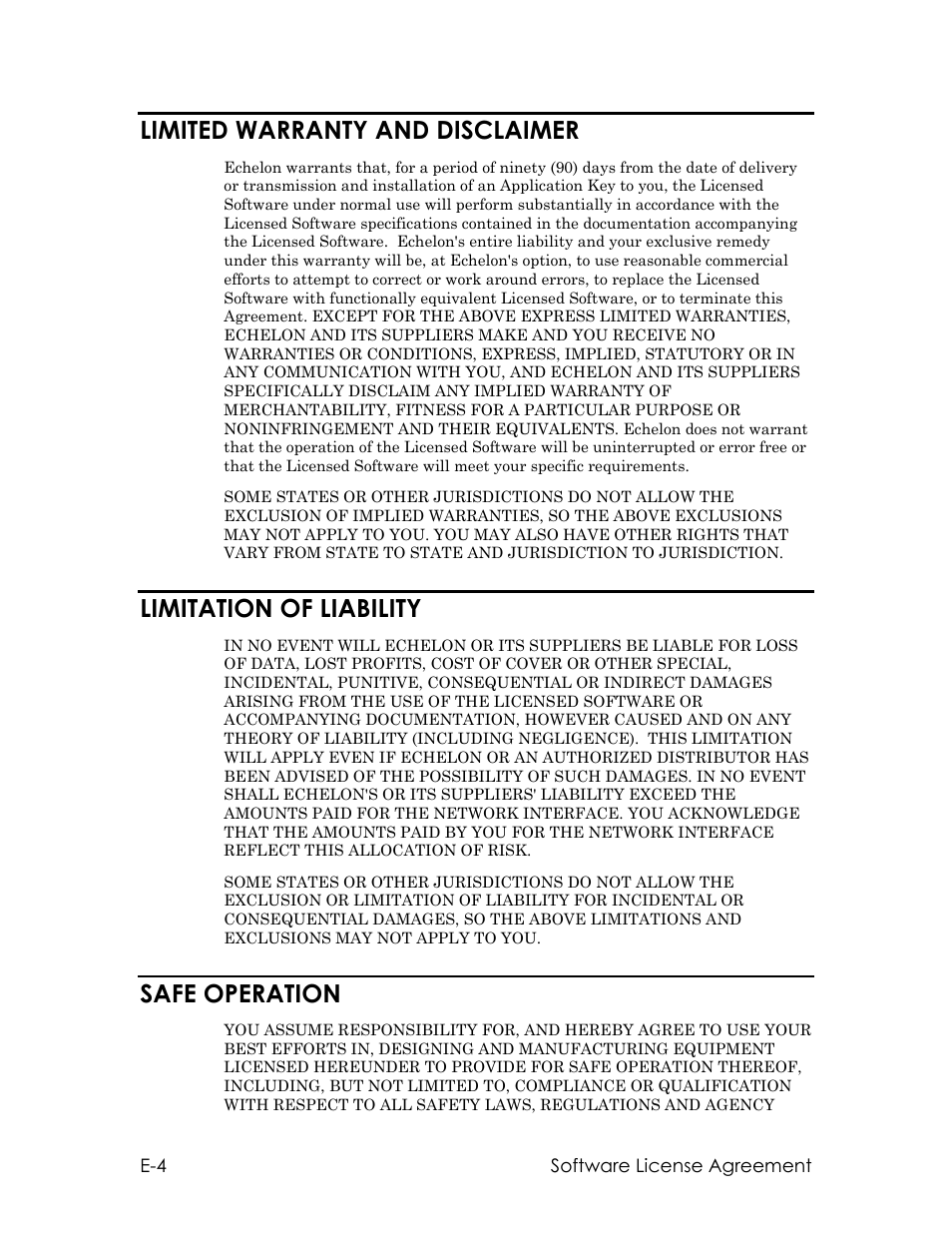 Limited warranty and disclaimer, Limitation of liability, Safe operation | Echelon LNS DDE Server User Manual | Page 150 / 160