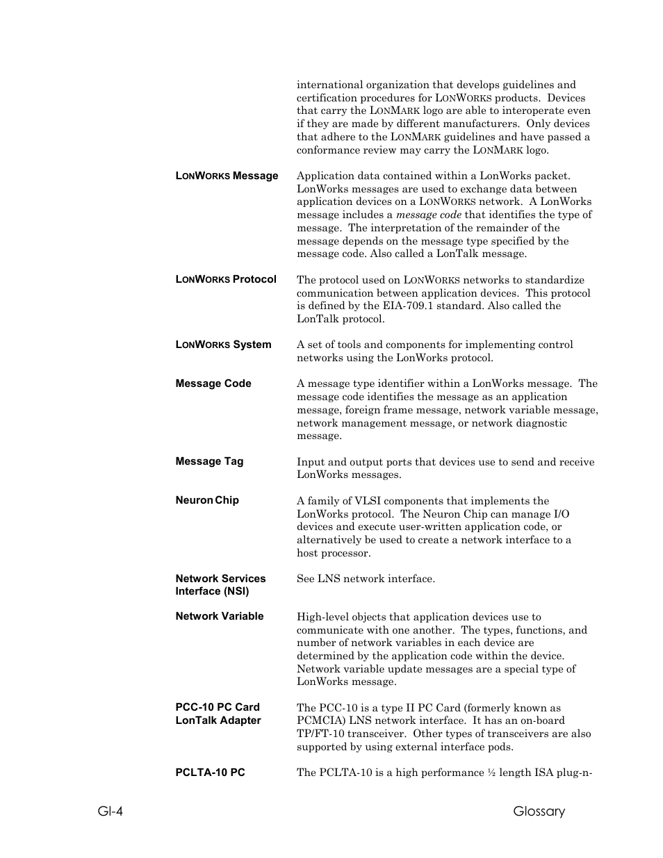 Gl-4 glossary | Echelon LNS DDE Server User Manual | Page 158 / 160
