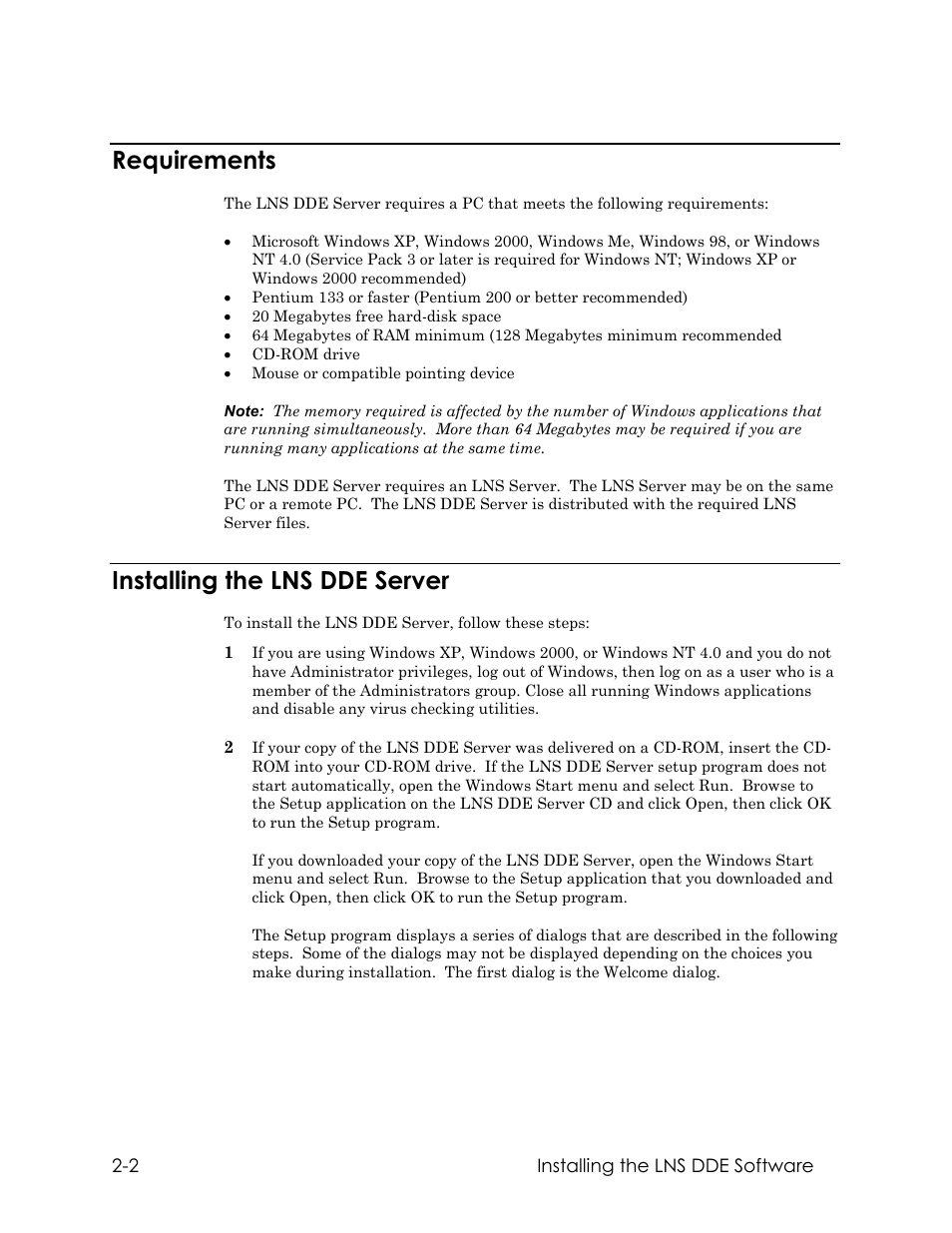 Requirements, Installing the lns dde server | Echelon LNS DDE Server User Manual | Page 18 / 160