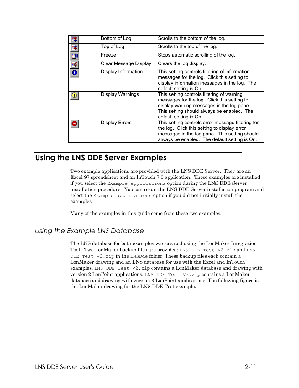Using the lns dde server examples, Using the example lns database | Echelon LNS DDE Server User Manual | Page 27 / 160
