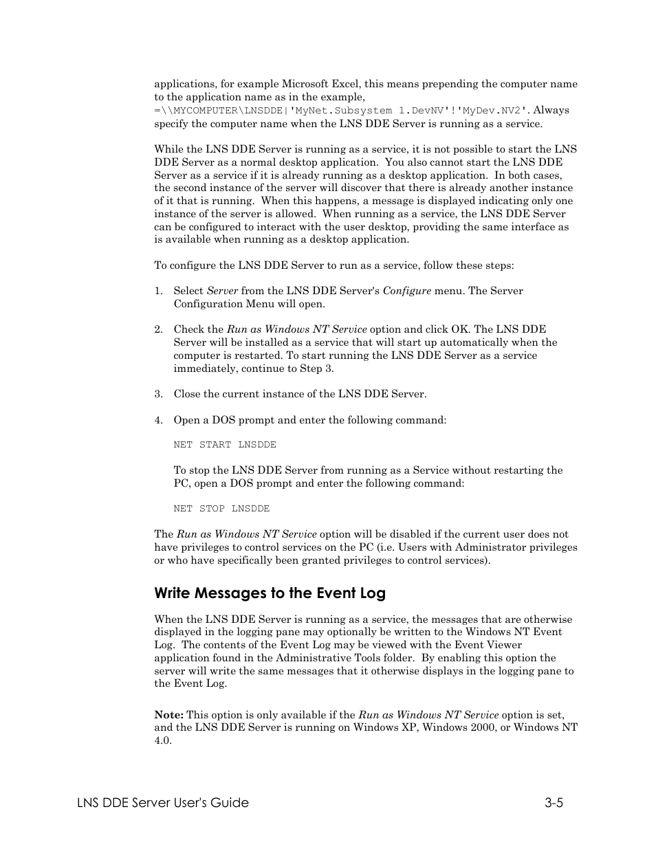 Write messages to the event log | Echelon LNS DDE Server User Manual | Page 37 / 160