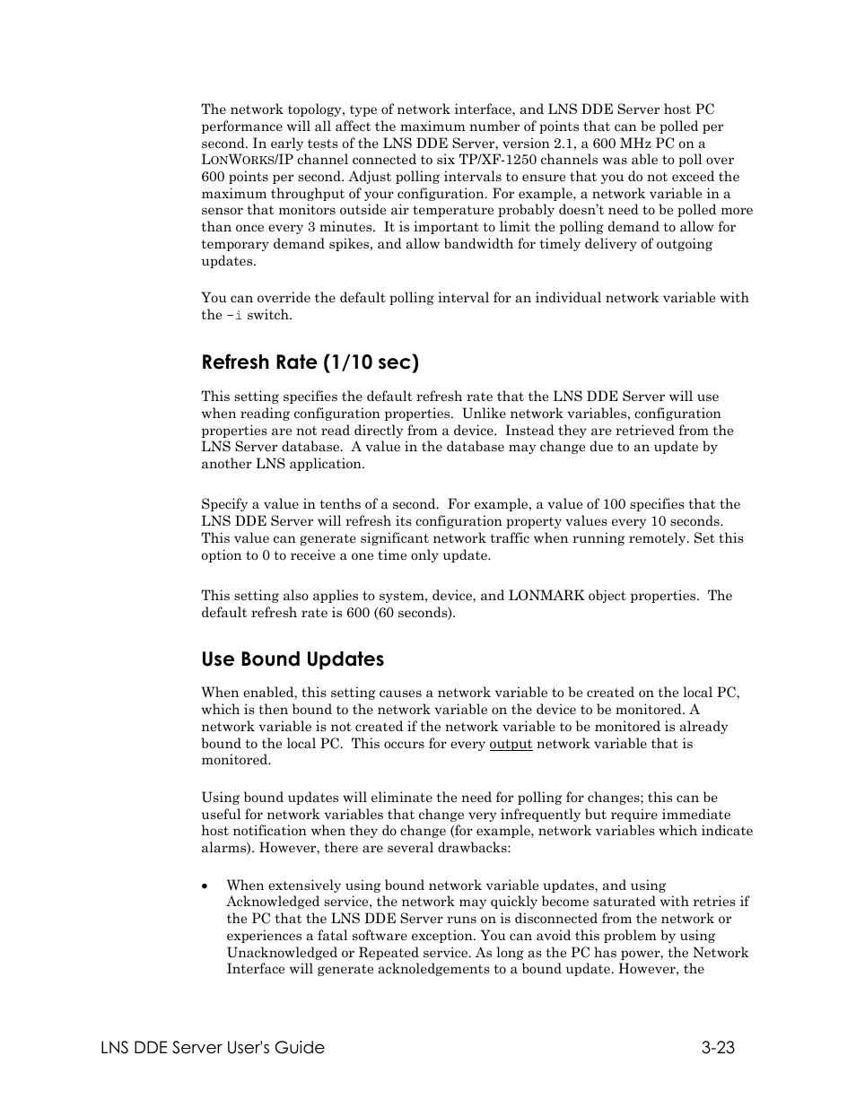 Refresh rate (1/10 sec), Use bound updates | Echelon LNS DDE Server User Manual | Page 55 / 160