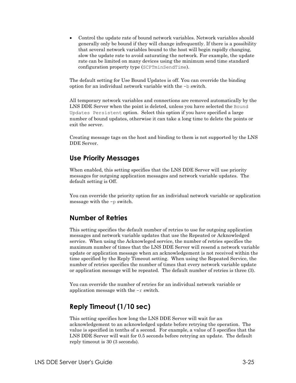 Use priority messages, Number of retries, Reply timeout (1/10 sec) | Echelon LNS DDE Server User Manual | Page 57 / 160