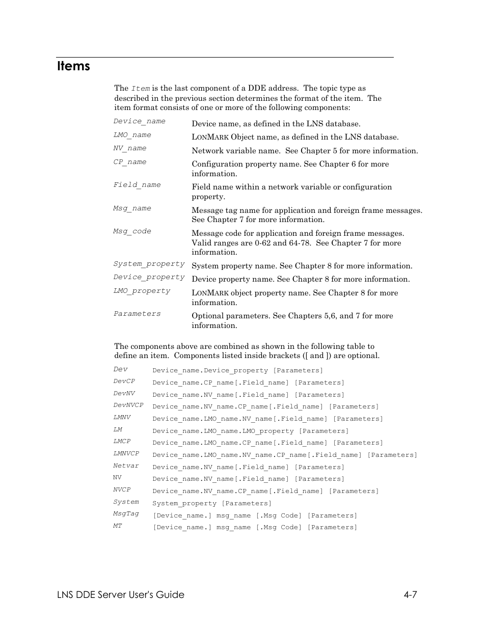 Items | Echelon LNS DDE Server User Manual | Page 69 / 160