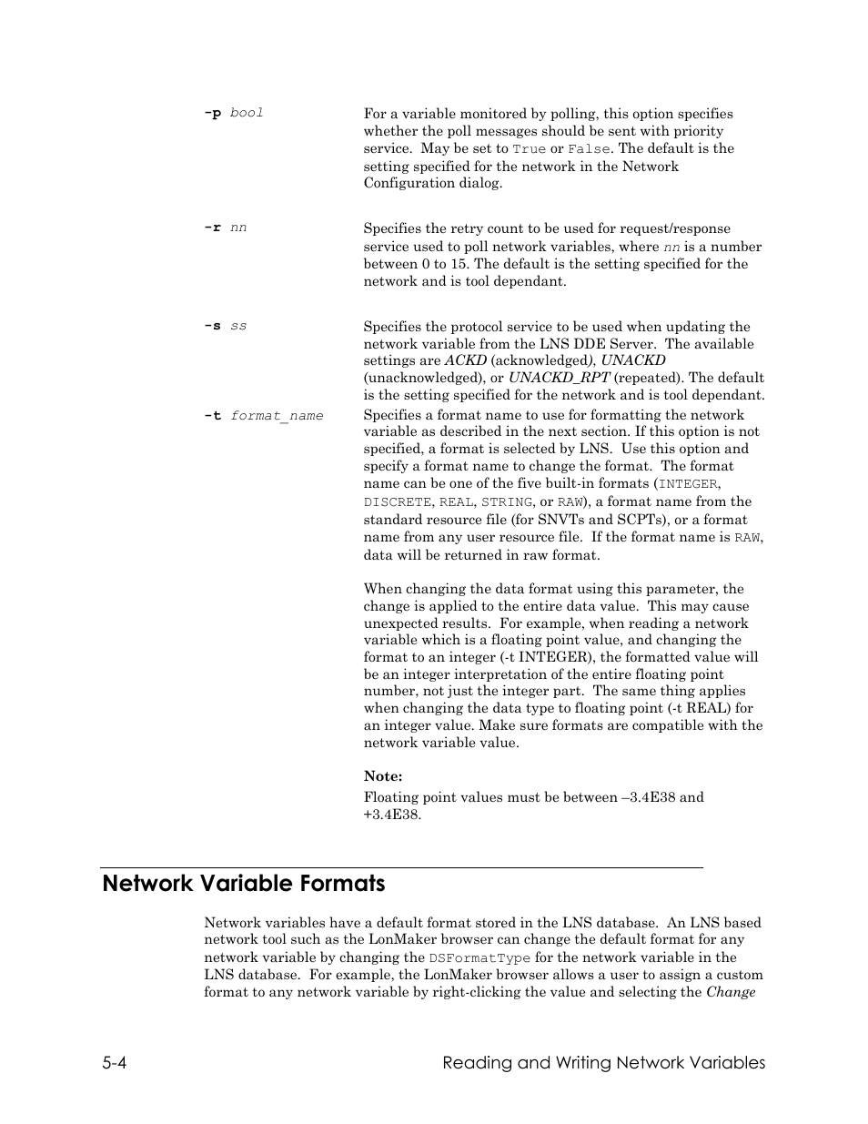 Network variable formats | Echelon LNS DDE Server User Manual | Page 74 / 160