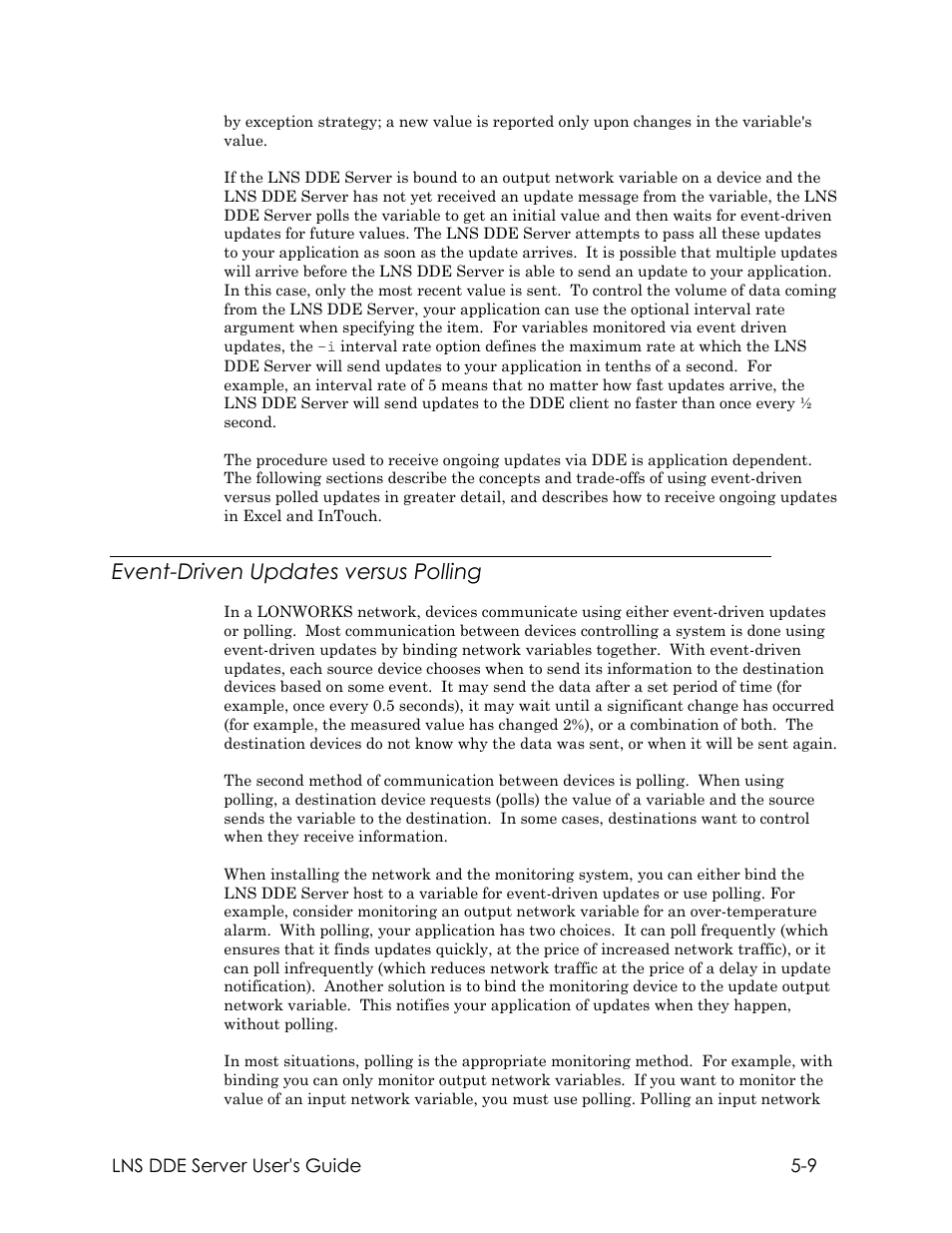 Event-driven updates versus polling | Echelon LNS DDE Server User Manual | Page 79 / 160