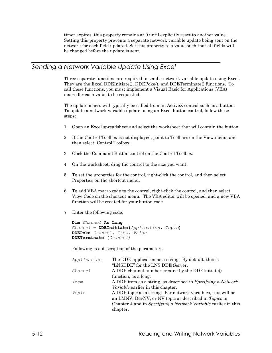 Sending a network variable update using excel | Echelon LNS DDE Server User Manual | Page 82 / 160