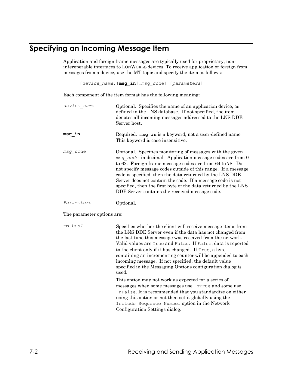 Specifying an incoming message item | Echelon LNS DDE Server User Manual | Page 94 / 160