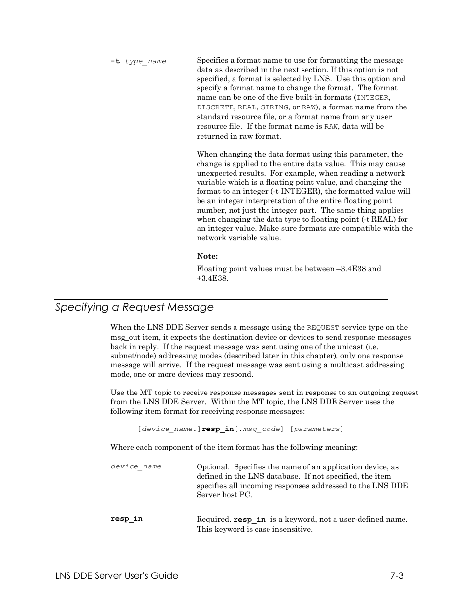 Specifying a request message | Echelon LNS DDE Server User Manual | Page 95 / 160