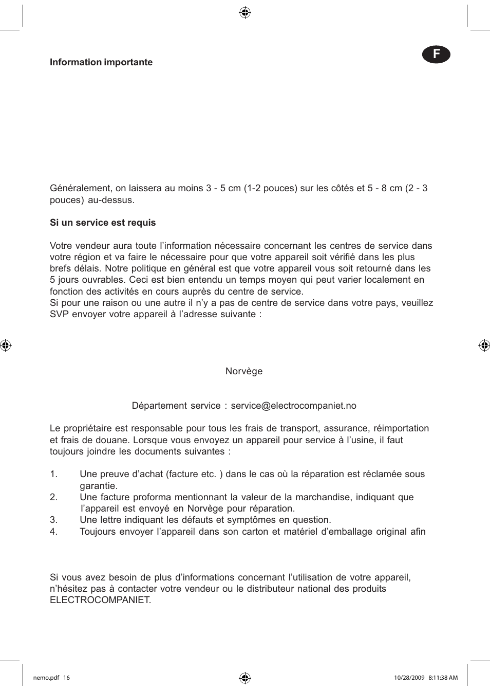 Electrocompaniet NEMO User Manual | Page 17 / 20