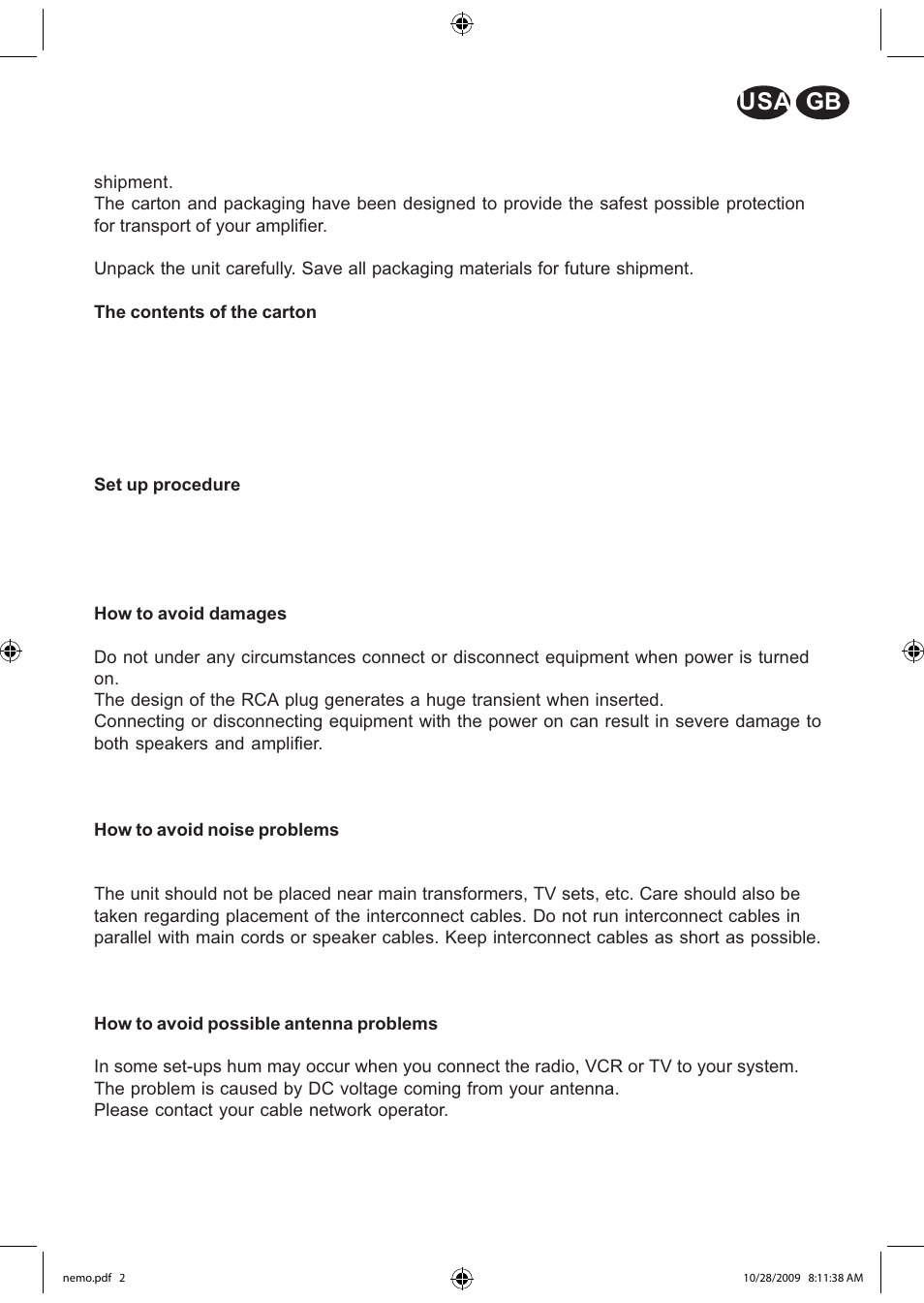 Gb usa 1 | Electrocompaniet NEMO User Manual | Page 3 / 20
