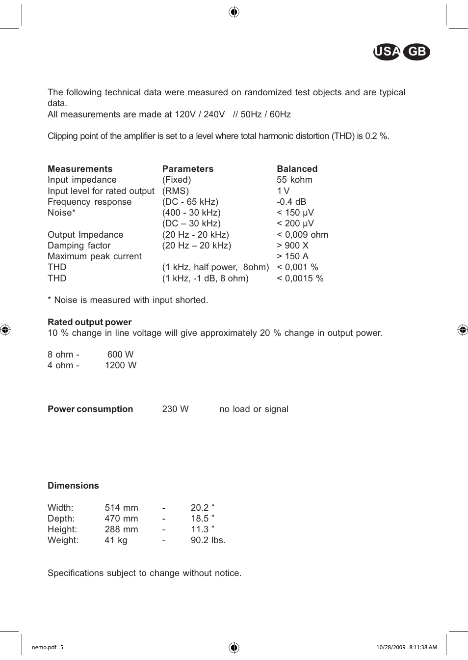 Gb usa 4 | Electrocompaniet NEMO User Manual | Page 6 / 20