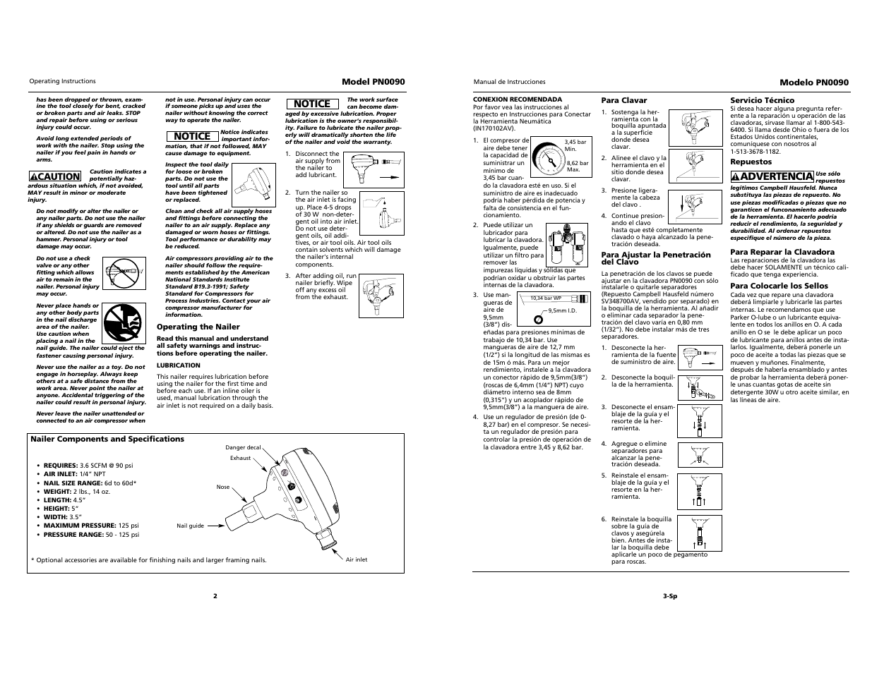Advertencia, Notice | Campbell Hausfeld PN0090 User Manual | Page 2 / 4