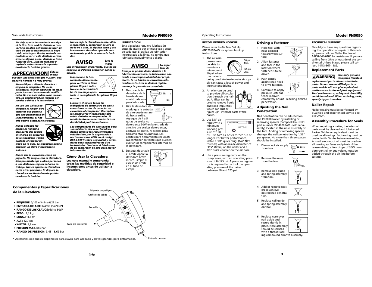 Aviso, Precaucion | Campbell Hausfeld PN0090 User Manual | Page 3 / 4