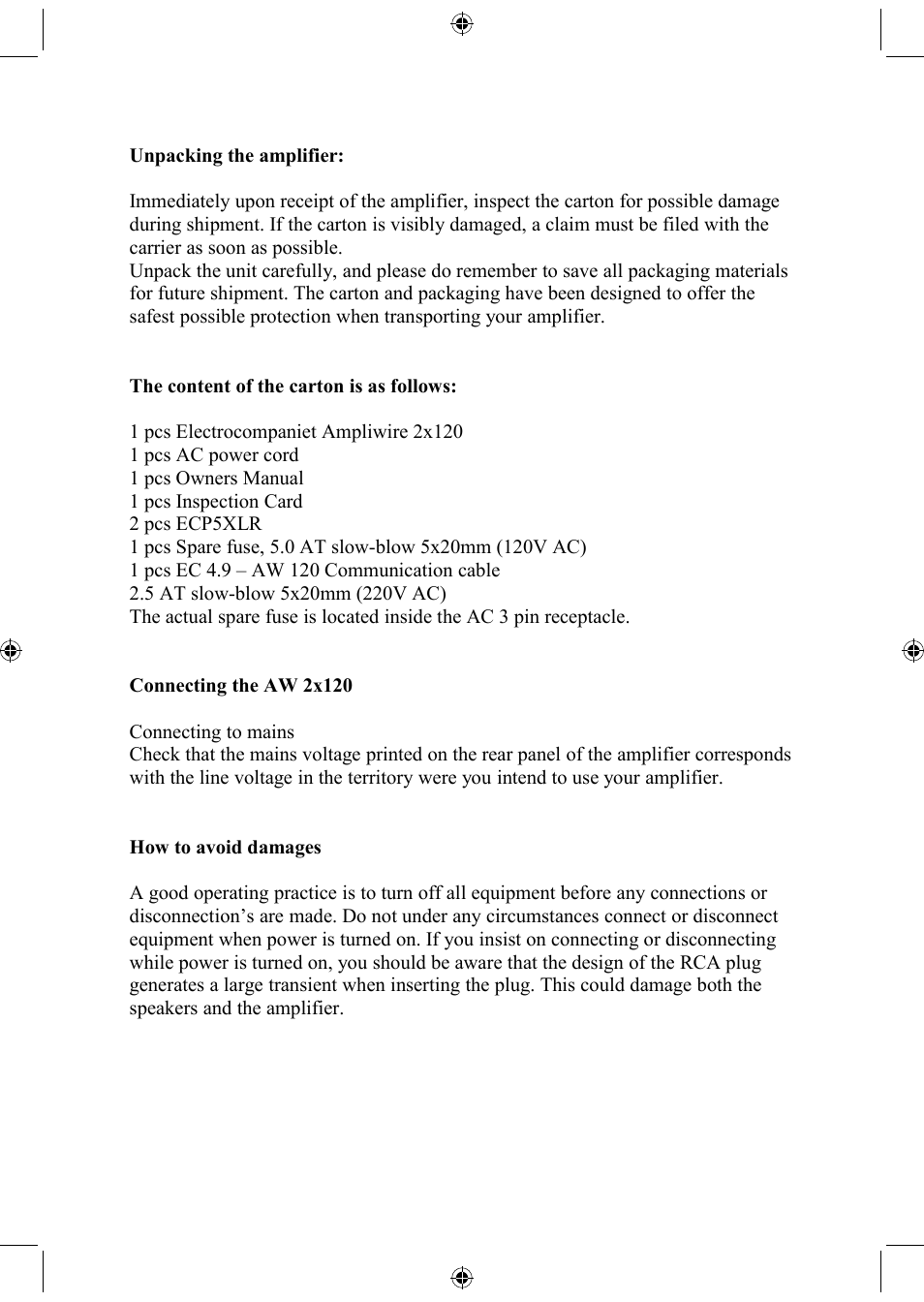 Electrocompaniet AW2x120-M User Manual | Page 3 / 8