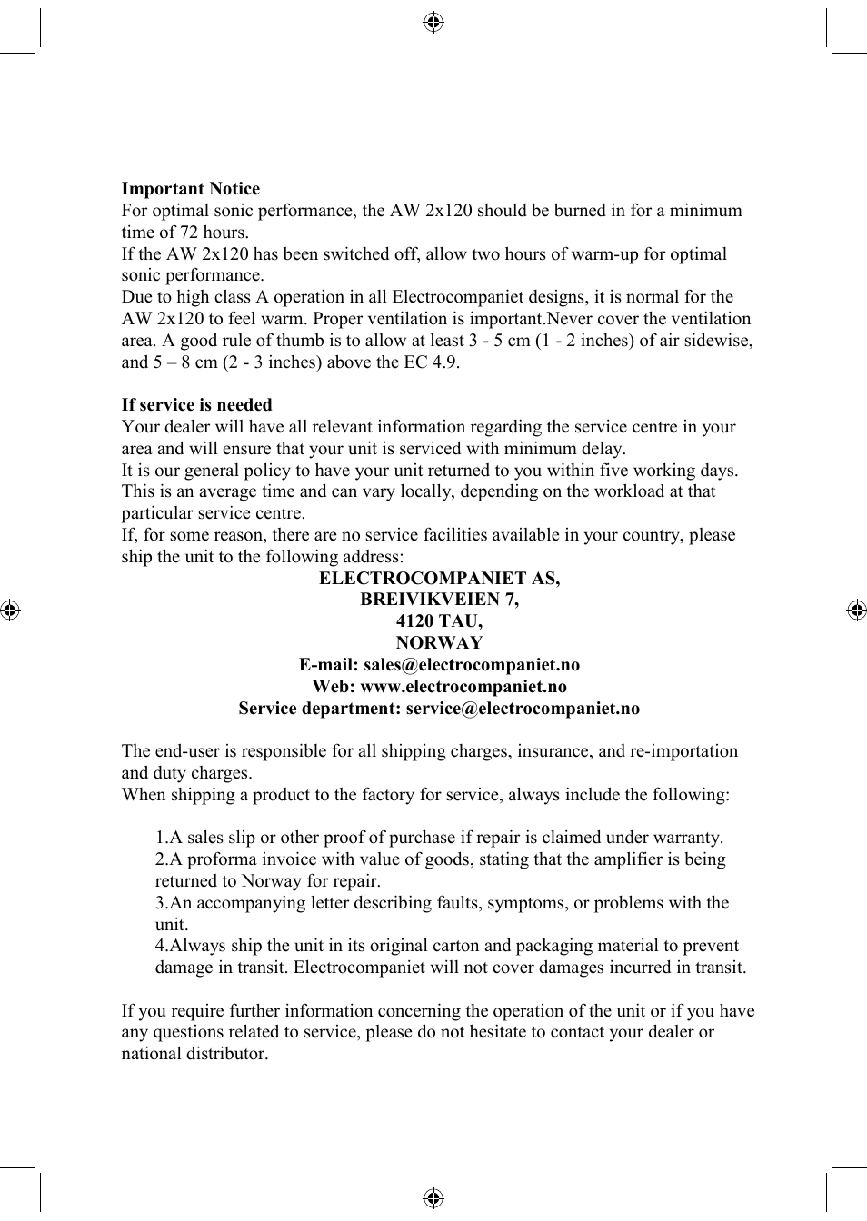 Electrocompaniet AW2x120-M User Manual | Page 6 / 8